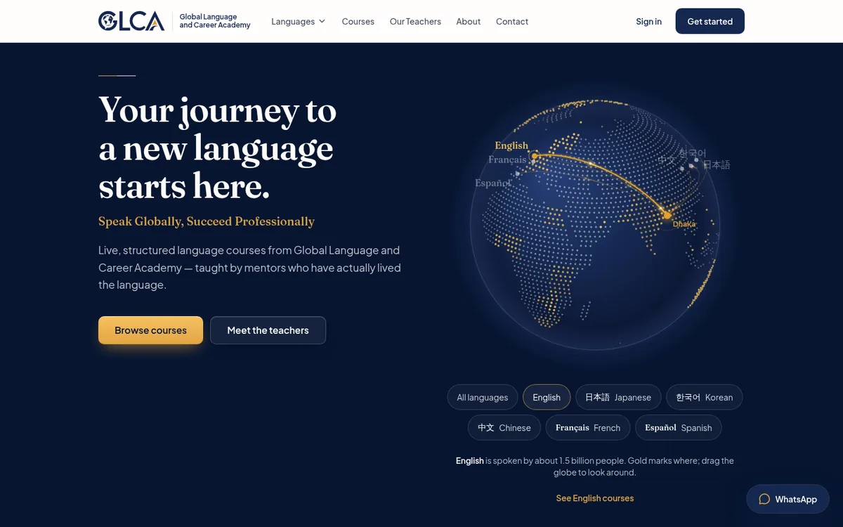 Global Language and Career Academy website, home screen