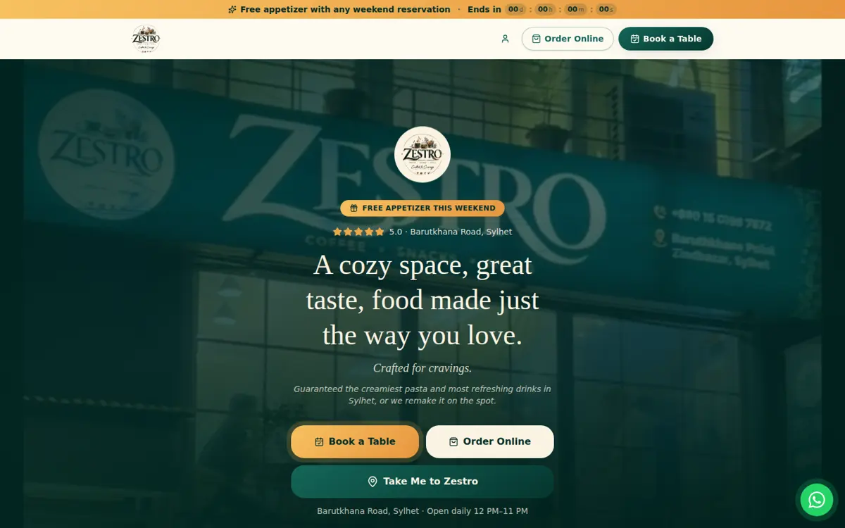 Zestro website, home screen